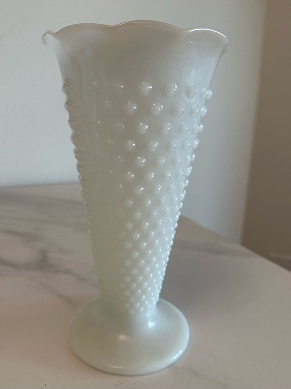 Vintage Anchor Hocking “Hobnail” White Milk Glass Trumped Vase